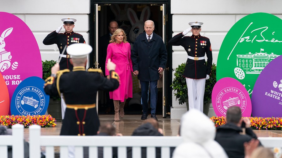 President Biden and first lady Jill Biden arrive on the South Lawn of the White House