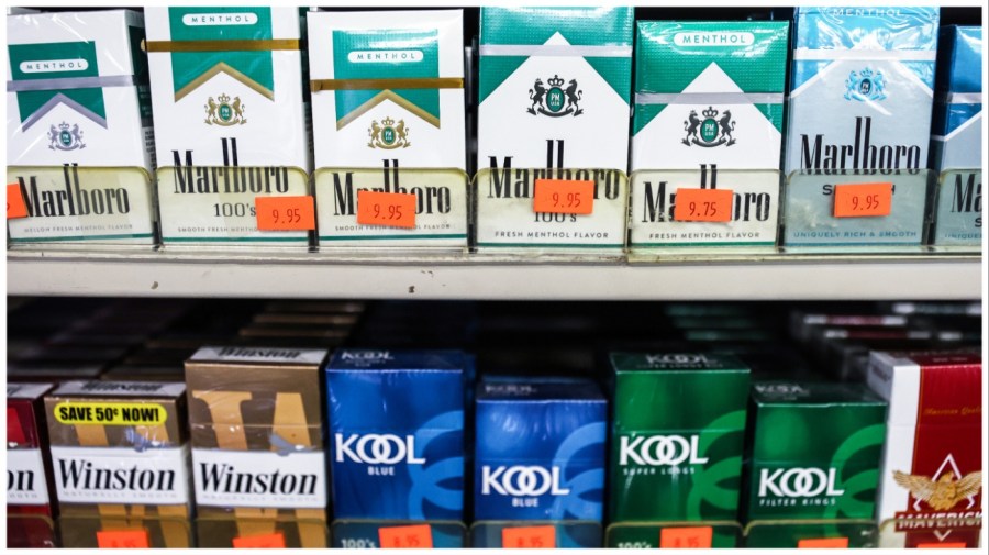 Packs of menthol cigarettes are displayed for sale.