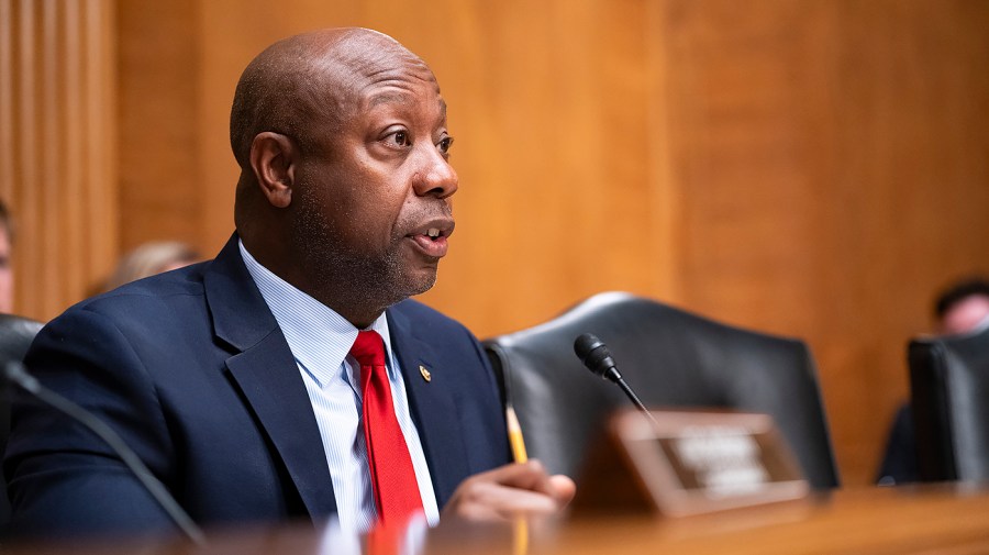 Senator Tim Scott speaks during a hearing.