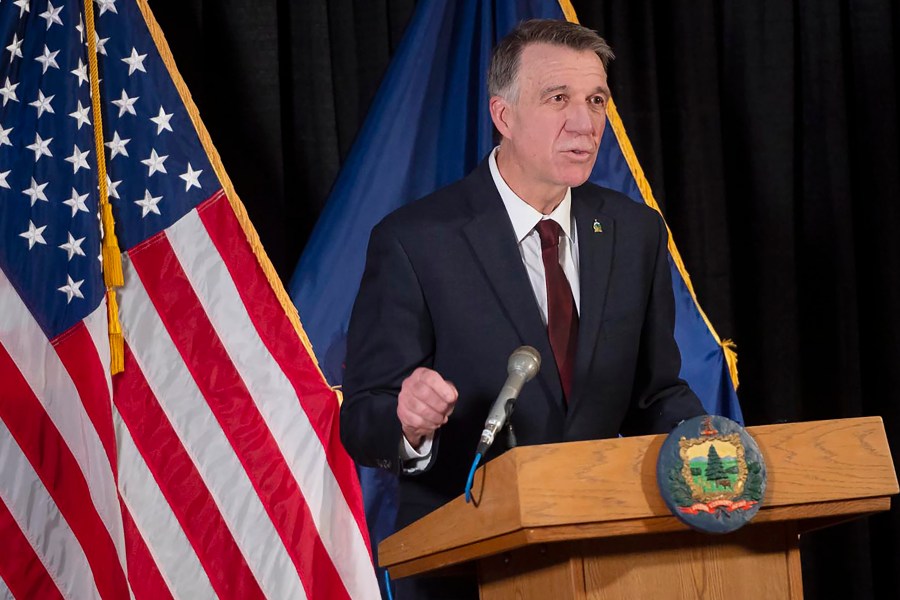 FILE - Vermont Gov. Phil Scott delivers his State of the State address remotely from the Pavilion office building, Jan. 5, 2022, in Montpelier, Vt. Gov. Scott announced Saturday, May 11, 2024 that he's running for reelection to a fifth two-year term. (Glenn Russell/VTDigger via AP, Pool, File)