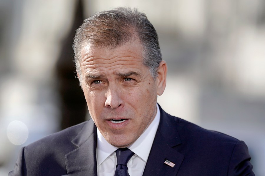 FILE - Hunter Biden, son of President Joe Biden, speaks during a news conference outside the Capitol, Dec. 13, 2023, in Washington. Hunter Biden is pushing for a delay in his federal gun trial, asking an appeals court to pause the Delaware trial set to begin next month. Defense attorneys argued Monday, May 20, 2024, there isn't an urgent need to start the trial on June 3, shortly before the scheduled start of another trial on tax charges in California. (AP Photo/Mariam Zuhaib, File)