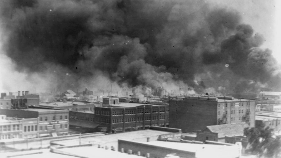 smoke billows over Tulsa, Okla., in 1921.