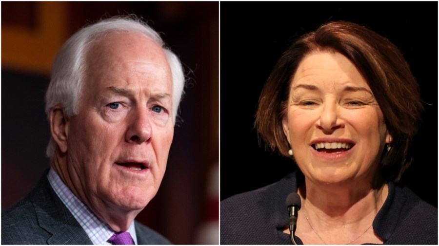 Senators John Cornyn and Amy Klobuchar appear side-by-side in this composite image.