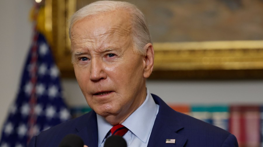 U.S. President Joe Biden speaks from the Roosevelt Room of the White House on May 02, 2024 in Washington, DC.