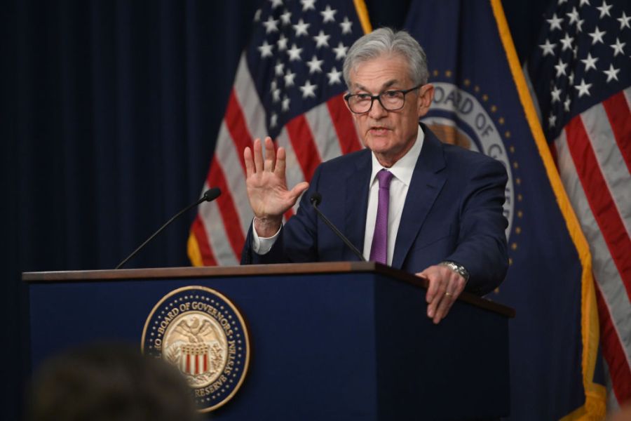 Federal Reserve Chair Jerome Powell speaks during a news conference.