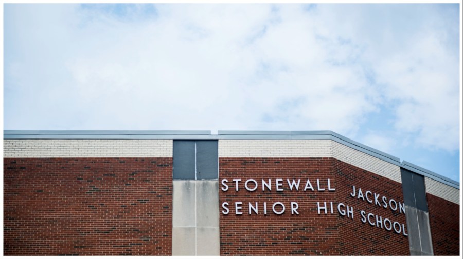 MANASSAS, VA- JULY, 17- The front entrance to Stonewall Jackson High School on July 17, 2015 in Manassas, Va. (Photo by Gabriella Demczuk for The Washington Post via Getty Images)