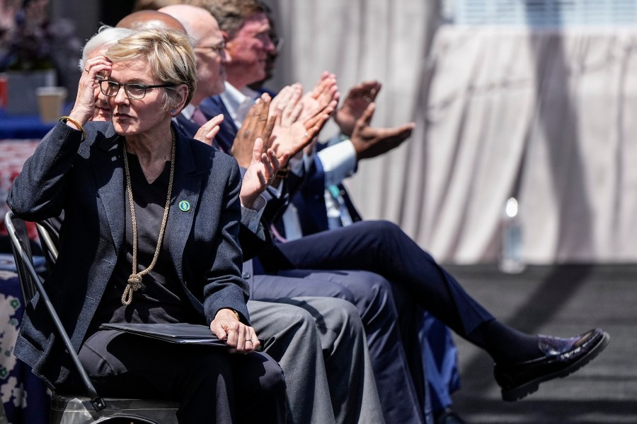 U.S. Energy Secretary Jennifer Granholm prepares to speak, Friday, May 31, 2024, in Waynesboro, Ga. Granholm visited a newly completed nuclear reactor at the Alvin W. Vogtle Electric Generating Plant. (AP Photo/Mike Stewart)