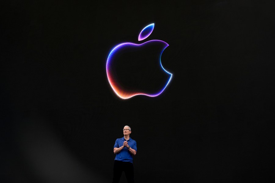 Apple CEO Tim Cook speaks during an announcement of new products on the Apple campus in Cupertino, Calif., Monday, June 10, 2024. (AP Photo/Jeff Chiu)