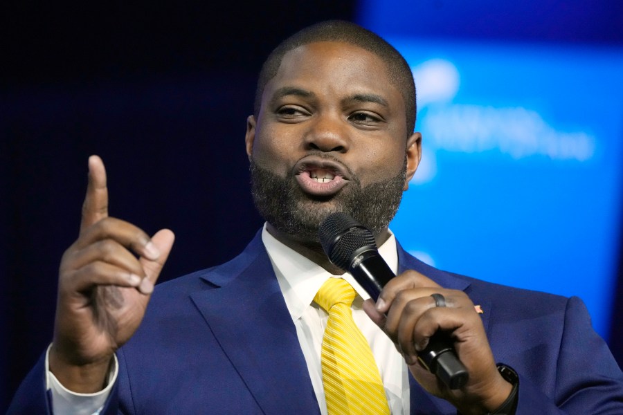 FILE - Rep. Byron Donalds, R-Fla., speaks at a convention, June 15, 2024, in Detroit. Former President Donald Trump has narrowed his vice presidential shortlist to a handful of contenders that include Donalds, as he prepares to announce his pick in the days before, or perhaps at, next month's Republican National Convention. Trump told reporters Saturday, June 22, that he already has made his decision and that that person will be in attendance Thursday night in Atlanta at the first debate of the general election campaign with Democratic President Joe Biden.(AP Photo/Carlos Osorio, File)