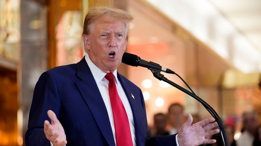 Former President Trump speaks during a news conference at Trump Tower.