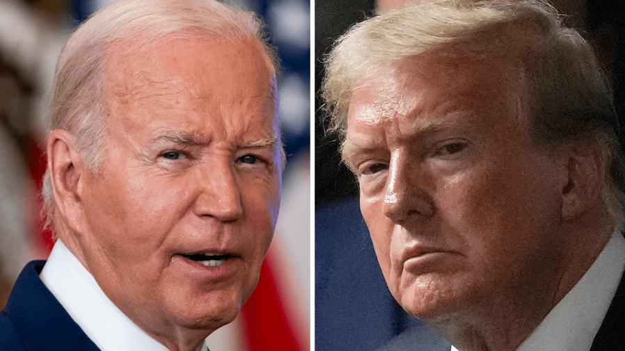 President Biden and former President Trump appear side-by-side in this composite image.