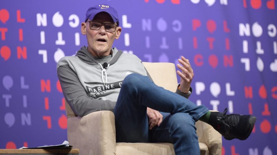 James Carville speaks onstage at an event.