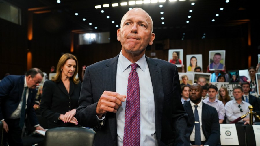 Boeing CEO David Calhoun appears at a Senate Homeland Security investigations subcommittee hearing on the company's "broken safety culture" on June 18, 2024.