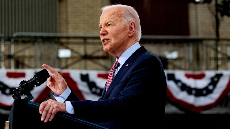 US President Joe Biden speaks during a campaign event at Girard College in Philadelphia, Pennsylvania, US, on Wednesday, May 29, 2024. (Hannah Beier/Bloomberg via Getty Images)