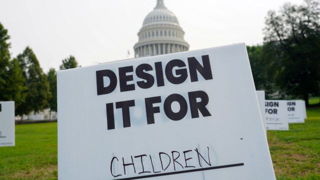 The youth-led coalition, Design It For Us, placed hundreds of signs on the west lawn of the U.S. Capitol, calling on lawmakers to pass legislation to require Big Tech to put young people's safety and well-being ahead of profits, and design online platforms for kids, teens, and young adults at U.S. Capitol, West Lawn on July 17, 2023 in Washington, DC. Each sign represents the story submission of a young person from across the country who has experienced the harms of social media and online platforms. (Photo by Leigh Vogel/Getty Images for Design It For Us)
