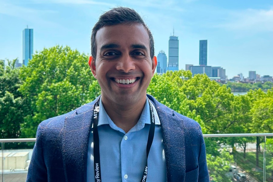 Stack Overflow CEO Prashanth Chandrasekar poses on May 21, 2024, in Cambridge, Mass. Chandrasekar said the company is trying to balance rising demand for instant chatbot-generated coding assistance with the desire for a community "knowledge base" where people still want to post and "get recognized" for what they've contributed. (AP Photo/Matt O'Brien)