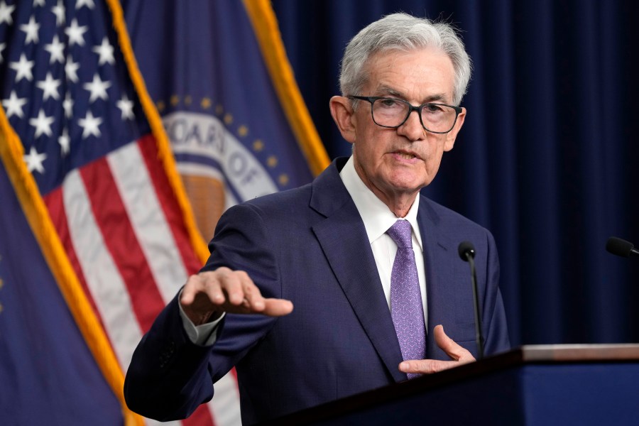 FILE - Federal Reserve Board Chair Jerome Powell speaks during a news conference at the Federal Reserve in Washington, June 12, 2024. Powell will be in Portugal on Tuesday, July 2, 2024, to take part in a panel discussion on central banking policy with members of the European Central Bank. (AP Photo/Susan Walsh, File)