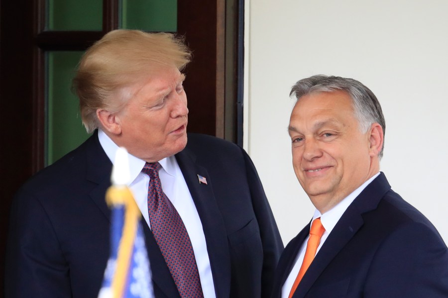 FILE - President Donald Trump welcomes Hungarian Prime Minister Viktor Orban to the White House in Washington, on May 13, 2019. Orbán, will travel to Florida on Thursday July 11, 2024 to meet with former President Donald Trump following a NATO summit in Washington, a move likely to aggravate frustrations among his partners in the European Union over similar secretive trips he made to Russia and China in recent days. (AP Photo/Manuel Balce Ceneta, File)