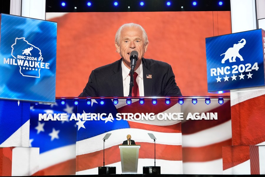 Peter Navarro, former Director of U.S. Office of Trade & Manufacturing, speaks during the Republican National Convention Wednesday, July 17, 2024, in Milwaukee. (AP Photo/Paul Sancya)