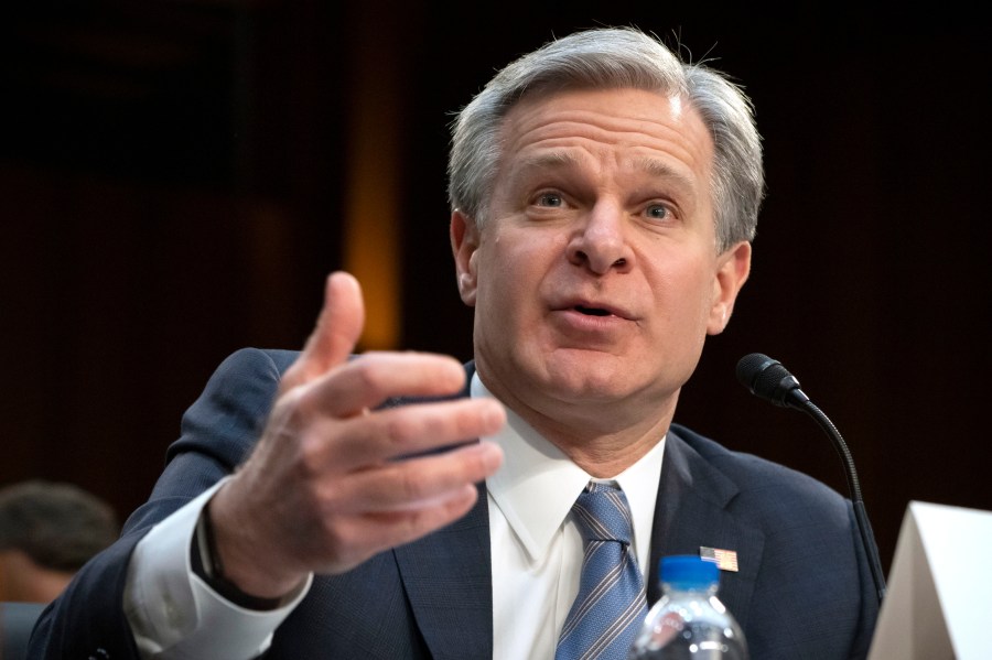 FILE - FBI Director Christopher Wray speaks during a hearing of the Senate Intelligence Committee on Capitol Hill, March 11, 2024, in Washington. Wray is set to testify about the bureau’s investigation into the attempted assassination of former President Donald Trump, with lawmakers at a congressional hearing likely to press him for fresh details about the gunman’s motive and background.(AP Photo/Mark Schiefelbein, File)