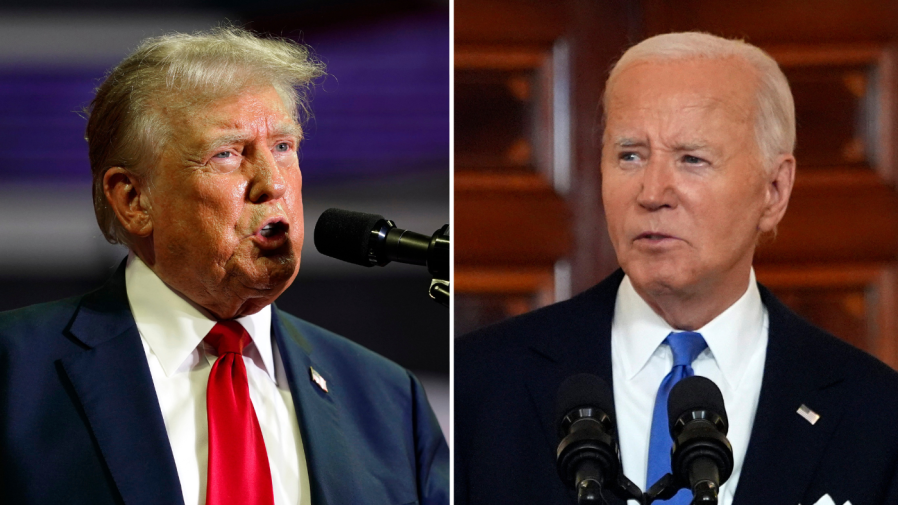 Former President Trump and President Biden appear side-by-side in this composite image.