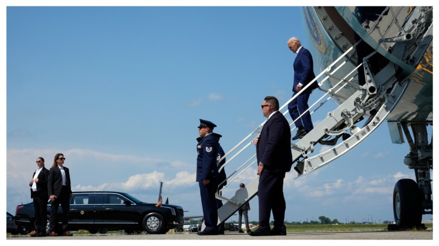 President Biden exits Air Force One.