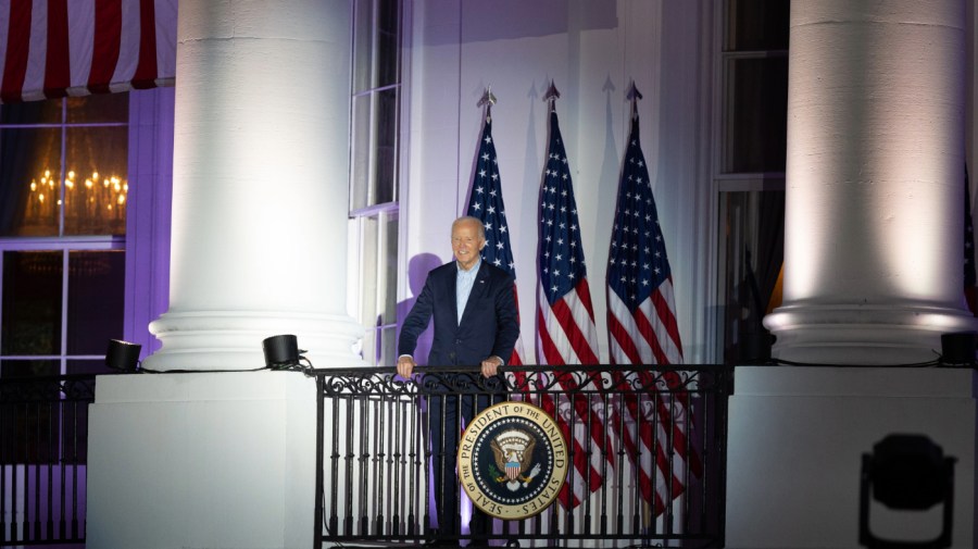 U.S. President Joe Biden is pictured at the White House in Washington, D.C., the United States, on July 4, 2024. U.S. President Joe Biden announced on Sunday his intention to drop out of the presidential race. (Photo by Hu Yousong/Xinhua via Getty Images)