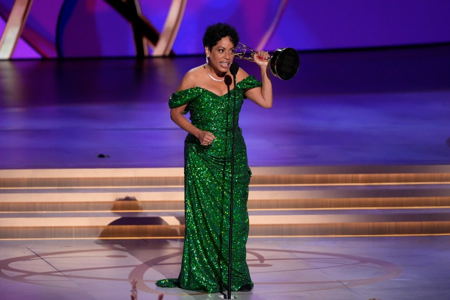 Liza Colon-Zayas accepts the award for outstanding supporting actress in a comedy series for "The Bear" during the 76th Primetime Emmy Awards on Sunday, Sept. 15, 2024, at the Peacock Theater in Los Angeles. (AP Photo/Chris Pizzello)