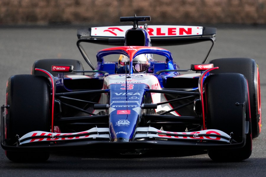 RB Daniel Ricciardo of Australia in action during a Formula One Grand Prix qualifying in Baku, Azerbaijan, on Saturday, Sept. 14, 2024. (AP Photo/Sergei Grits)