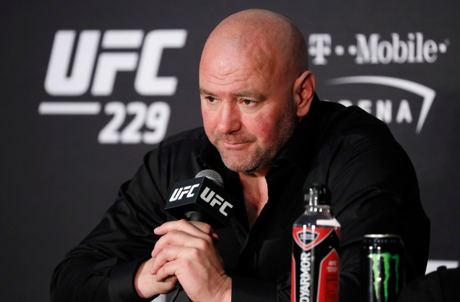 FILE - Dana White, president of UFC, speaks at a news conference after the UFC 229 mixed martial arts event in Las Vegas, on Oct. 6, 2018. (AP Photo/John Locher, File)