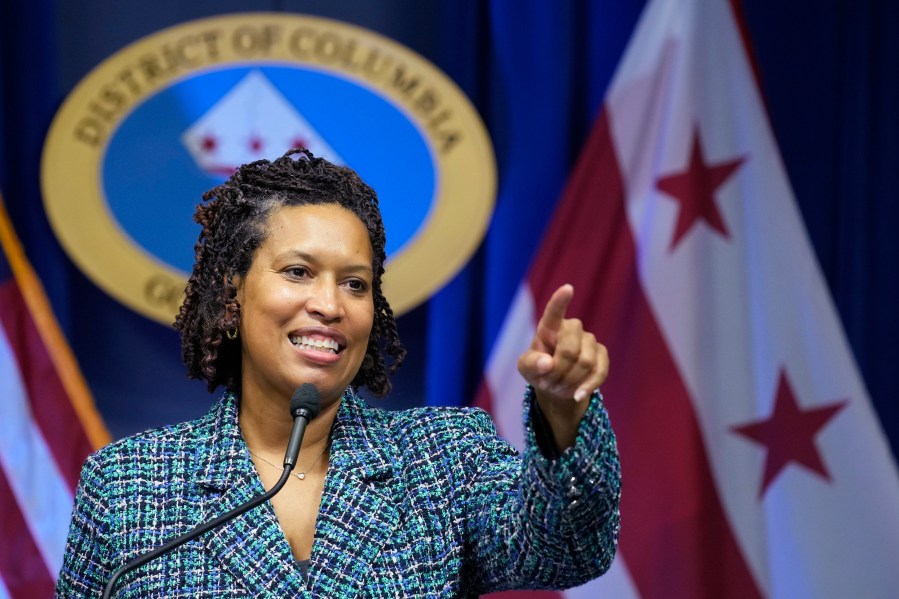 FILE - District of Columbia Mayor Muriel Bowser takes questions during a news conference in Washington, Dec. 13, 2023. (AP Photo/Susan Walsh, File)