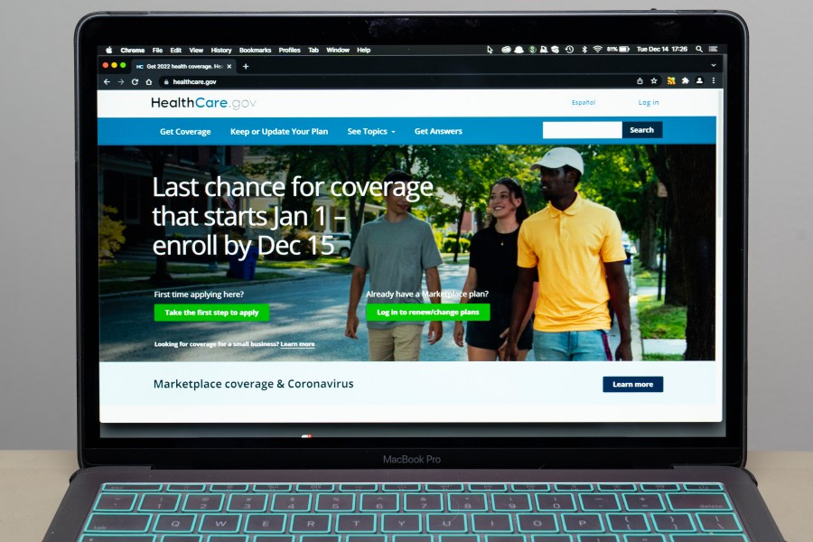 FILE - The healthcare.gov website is seen, Dec. 14, 2021, in Fort Washington, Md. (AP Photo/Alex Brandon, File)