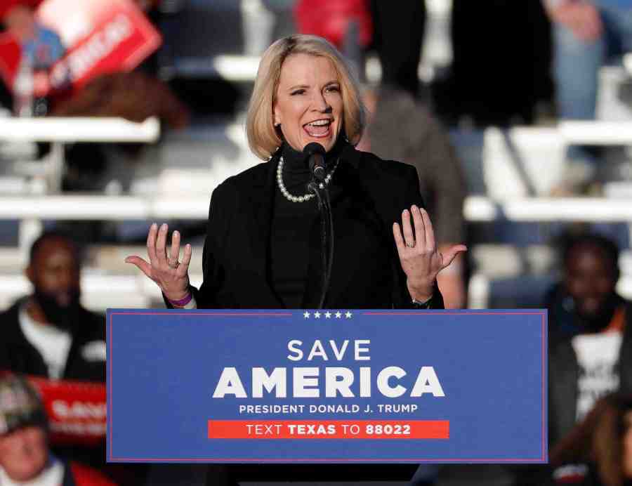 FILE - Texas state Sen. Dawn Buckingham speaks during the Save America Rally, Jan. 29, 2022, in Conroe, Texas. (Jason Fochtman/Houston Chronicle via AP, file)