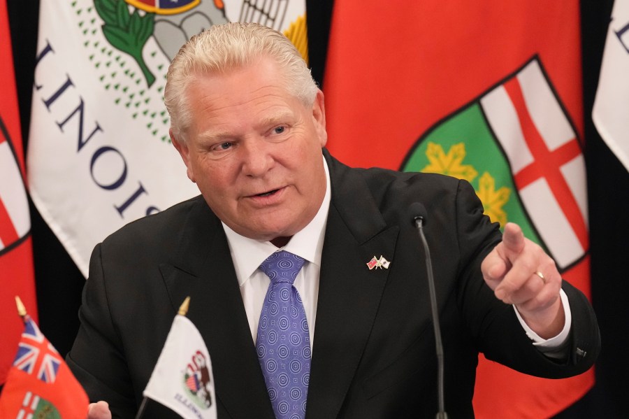 FILE - Ontario Premier Doug Ford attends a signing of a memorandum of understanding with Governor of Illinois J.B. Pritzker, at the US-Canada Summit in Toronto, Canada, June 11, 2024. (Chris Young /The Canadian Press via AP, File)