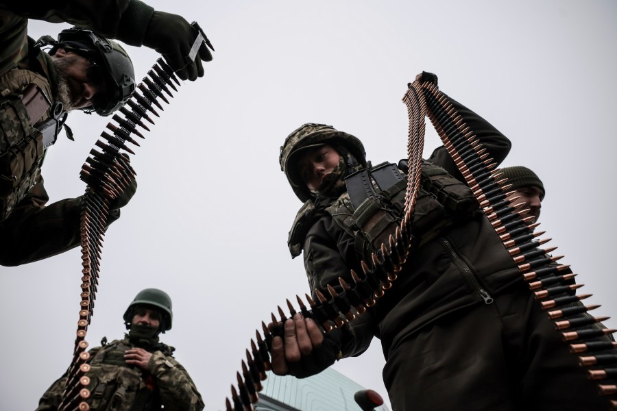 In this photo provided by Ukraine's 24th Mechanised Brigade press service, servicemen of the 24th Mechanised Brigade improve their tactical skills at the training field in Donetsk region, Ukraine, Friday, Nov. 29, 2024. (Oleg Petrasiuk/Ukrainian 24th Mechanised Brigade via AP)