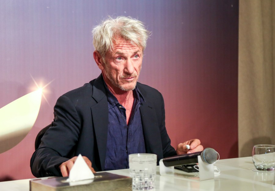 American actor and film director Sean Penn speaks to the press during a conference at the Marrakech International Film Festival, Morocco, Tuesday, Dec. 3, 2024. (AP Photo)