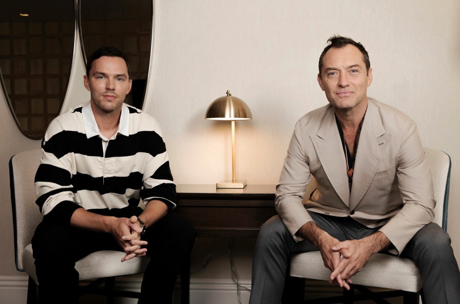 Nicholas Hoult, left, and Jude Law pose for a portrait to promote the film "The Order" on Wednesday, Oct. 16, 2024, in Los Angeles. (Photo by Rebecca Cabage/Invision/AP)