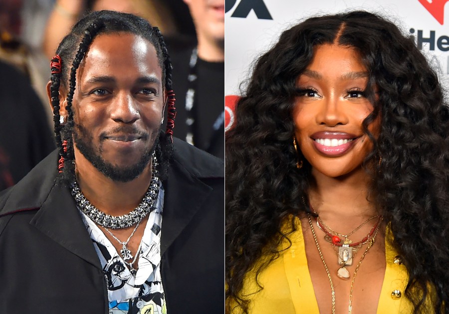 Kendrick Lamar appears at the MTV Video Music Awards in Inglewood, Calif., on Aug. 27, 2017, left, and SZA appears in the press room at the iHeartRadio Music Awards in Los Angeles on April 1, 2024. (AP Photo)