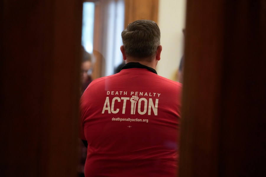 Bob Henry stands in the governor's office during a gathering of the Indiana Abolition Coalition at the Statehouse, Thursday, Dec. 12, 2024, in Indianapolis. (AP Photo/Darron Cummings)