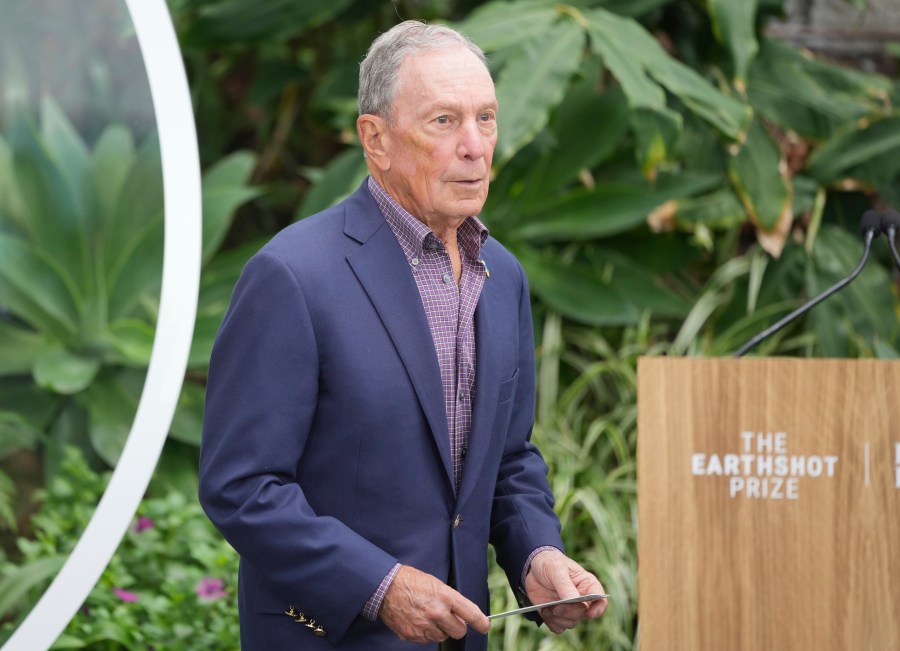 FILE - Michael Bloomberg prepares to speak at an Earthshot Prize Innovation Camp in London, on June 27, 2024. (AP Photo/Kin Cheung, Pool, File)