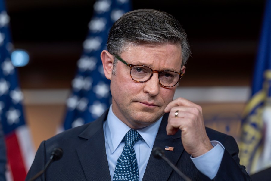 Speaker of the House Mike Johnson, R-La., speaks to reporters at the Capitol in Washington, Tuesday, Dec. 17, 2024. (AP Photo/J. Scott Applewhite)